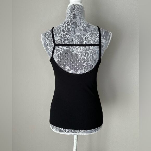 FOREVER 21 Womens Black  V-neck Front and Back Strappy Ribbed Tank Top Size XS - Picture 2 of 2